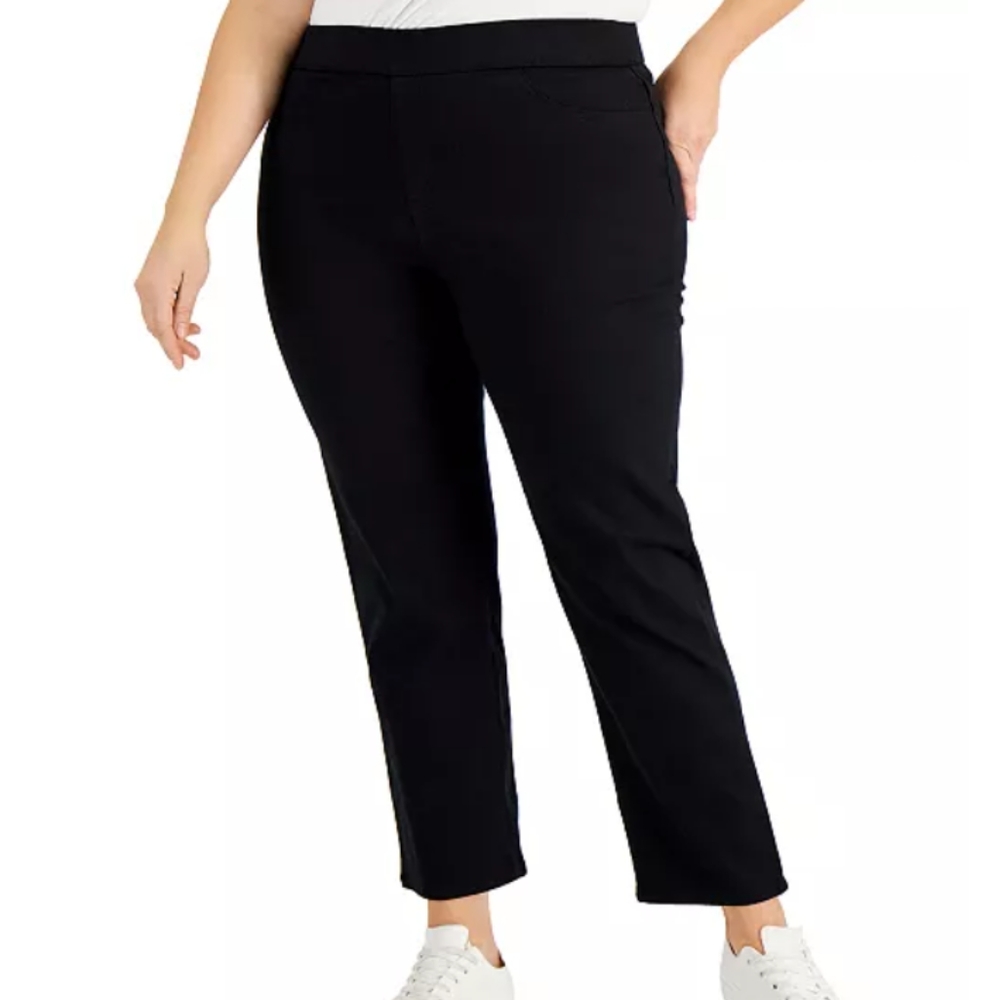NWT Karen Scott Plus Size Black Denim Cotton Blend Pull On Pants Size 18 WP